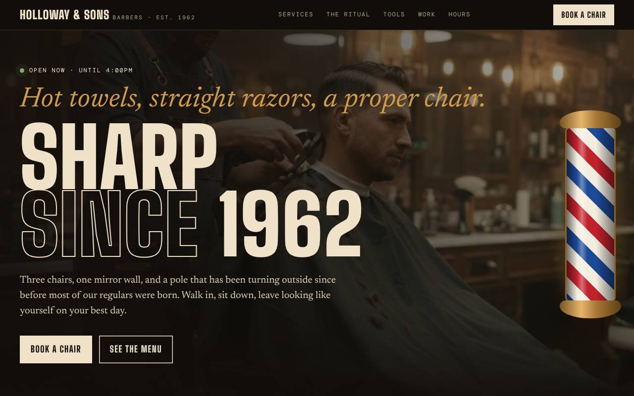 Barber shop site with a barber pole