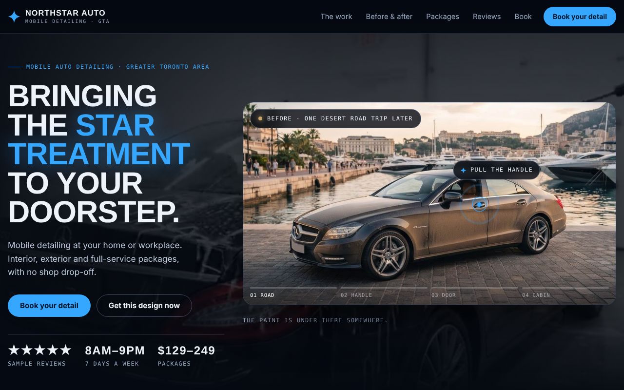 Northstar Auto Detailing site with a before and after car photo
