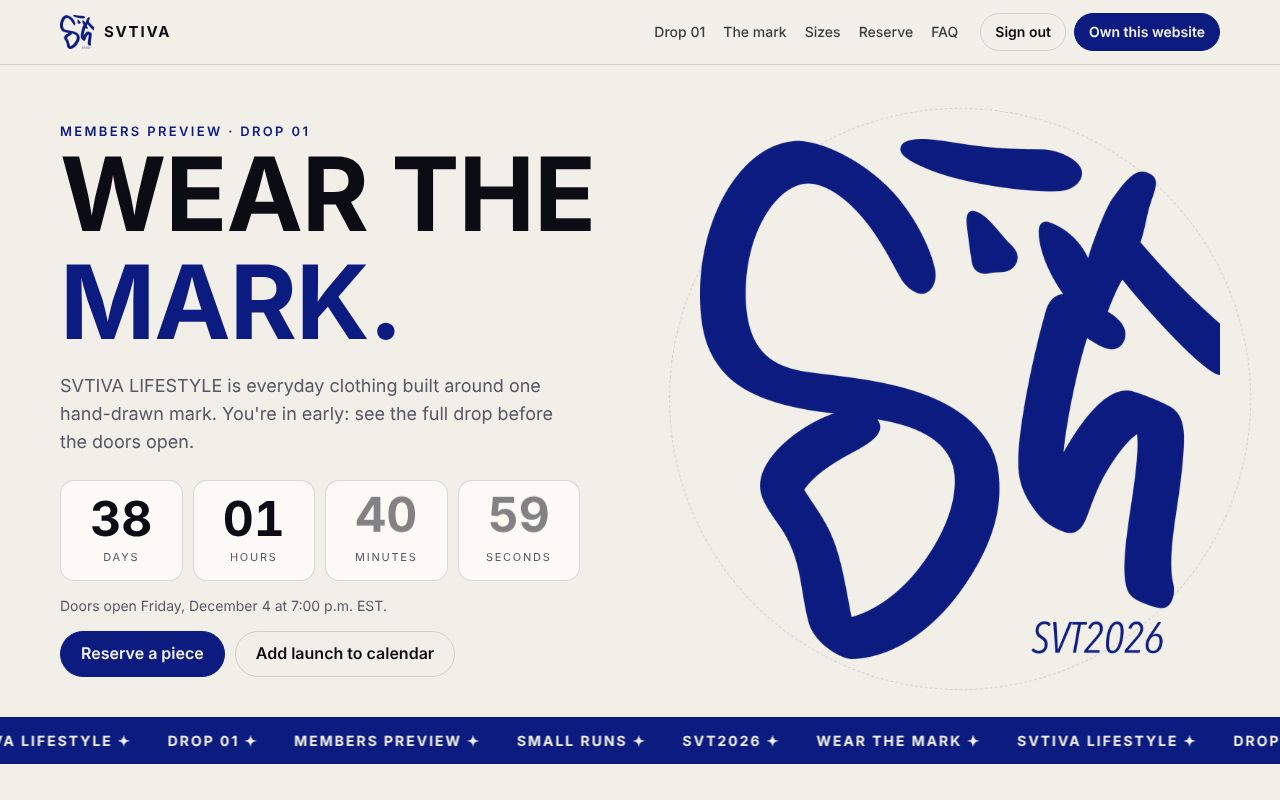 SVTIVA Lifestyle clothing site with a launch countdown