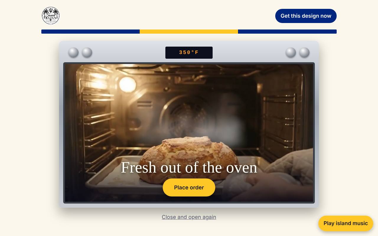 Sweet Bajan site with an oven door open on steaming coconut bread